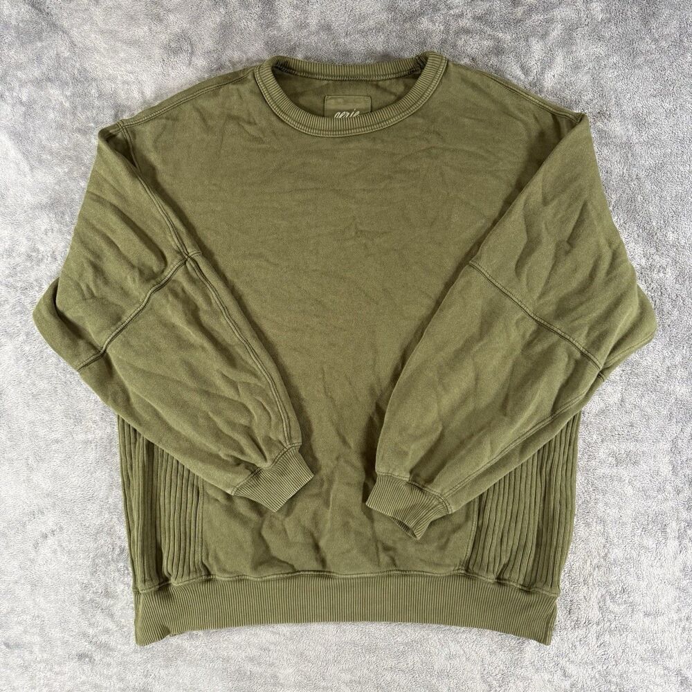 AERIE TRES CHIC SWEATSHIRT OVERSIZED FIT XS OLIVE GREEN RIBBED COZY LOUNGE